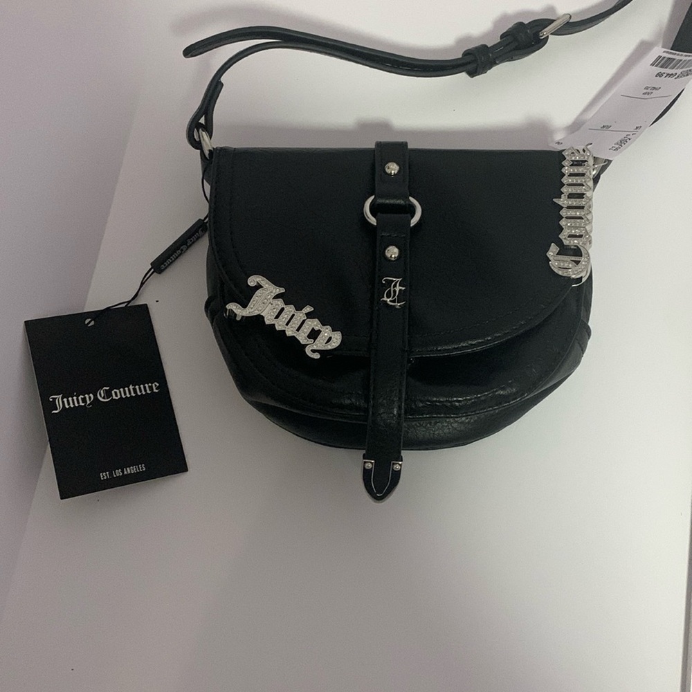 JUICY COUTURE LOTUS BLACK CROSSBODY NEW WITH TAGS ADJUSTABLE SHOULDER STRAPS